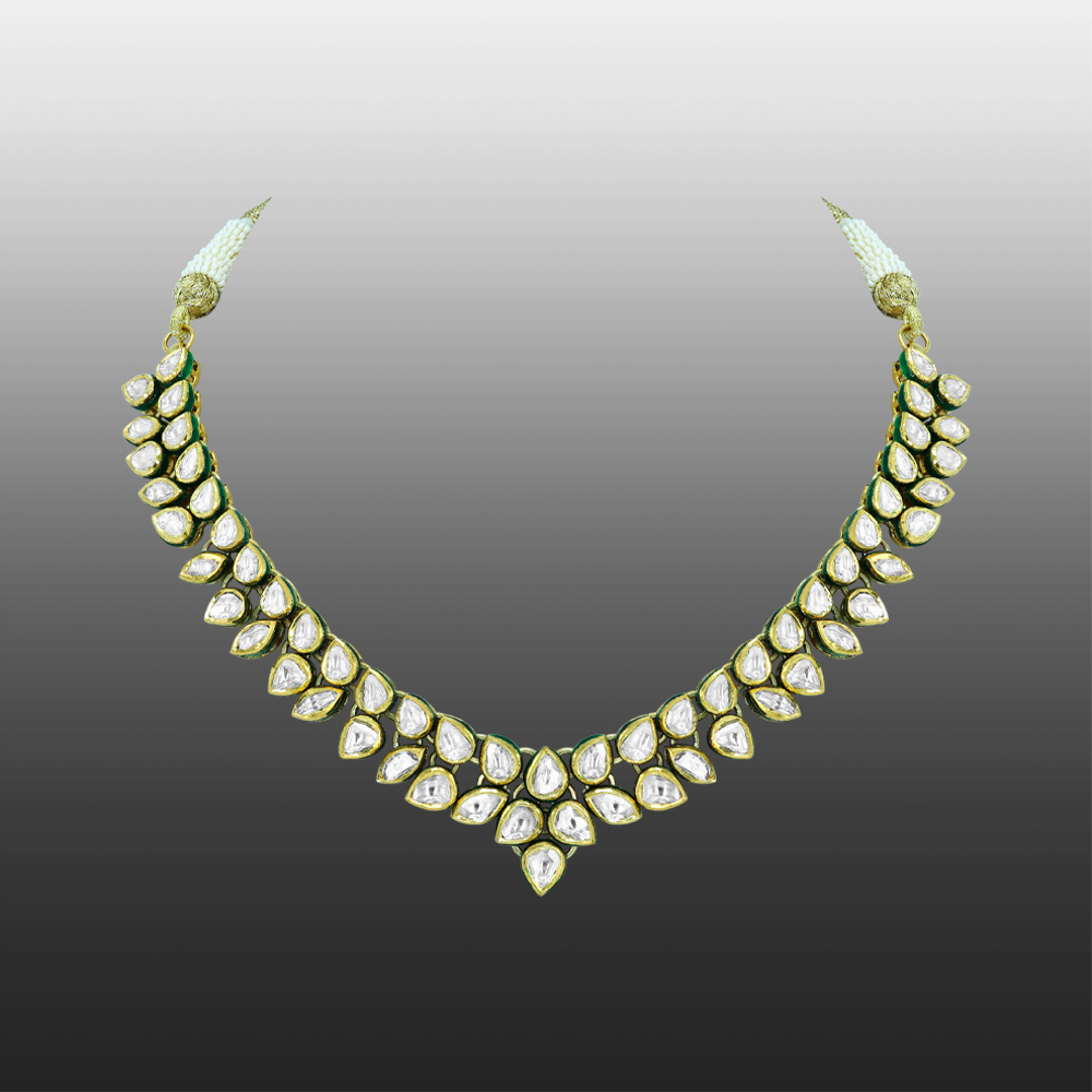 Polki Diamond Necklace with Soft Green Enamel